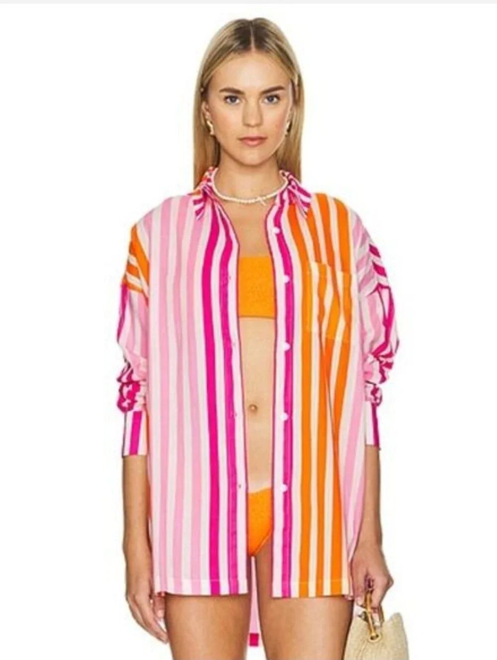 Beach Riot Alexa Orange Pink White Oversized Swim Cover Sz Large Petite